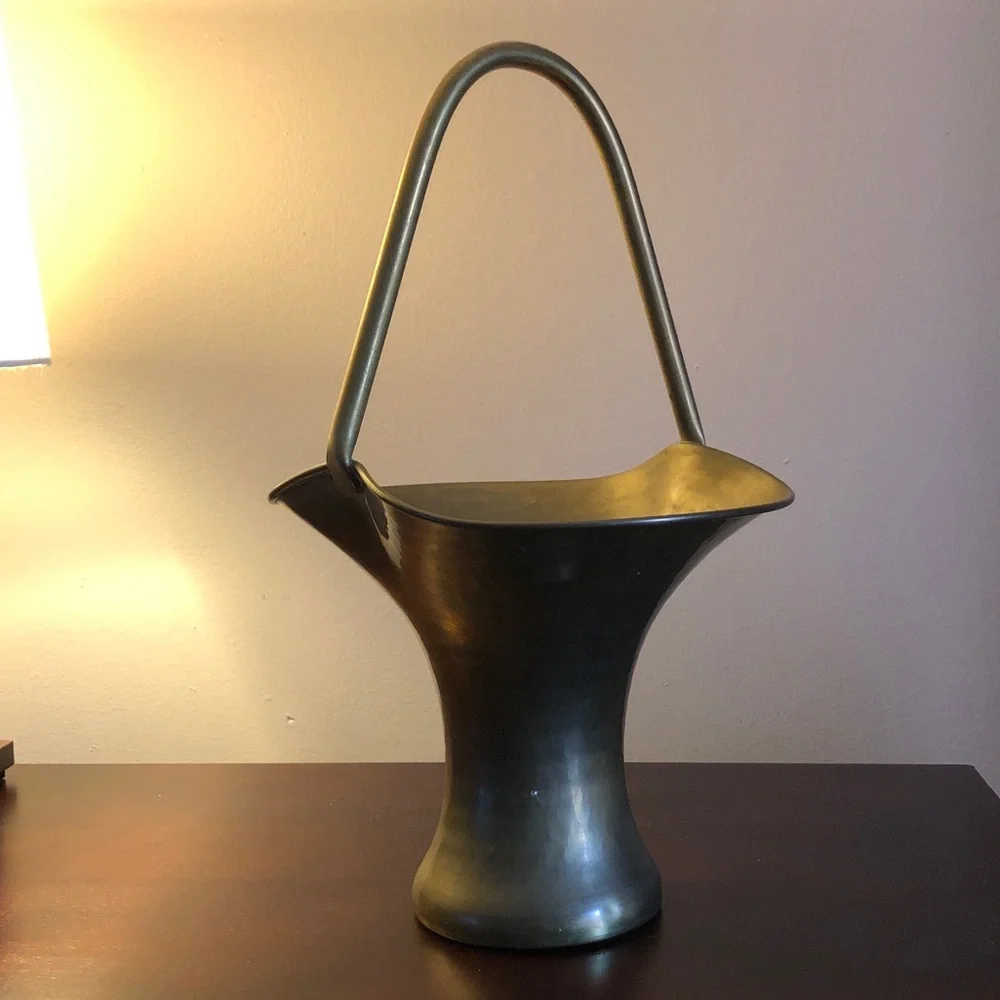 Vintage Brass Flower Basket With Handle